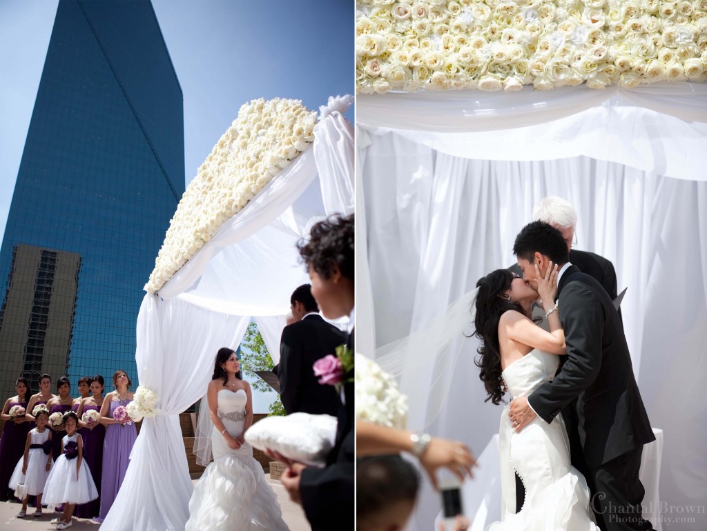 Amazing outstanding roof top wedding view with pretty white roses at Fairmont hotel in Dallas Amazing outstanding roof top wedding view with pretty white roses at Fairmont hotel in Dallas