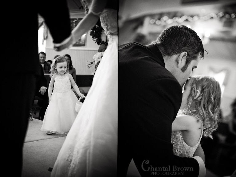 daughter giving daddy hug at Grey Stone Chapel in Lawton Oklahoma wedding