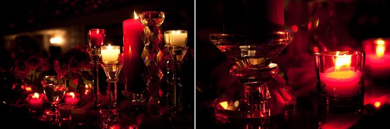 red candle lights with crystal centerpieces at Southfork Ranch wedding in Parker TX