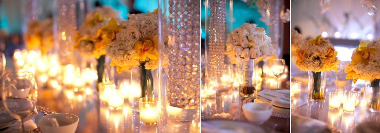 Dallas wedding reception beautiful detailed diamond crystal white roses centerpiece