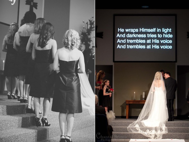 bride and groom getting marry in Frisco with bridesmaids standing