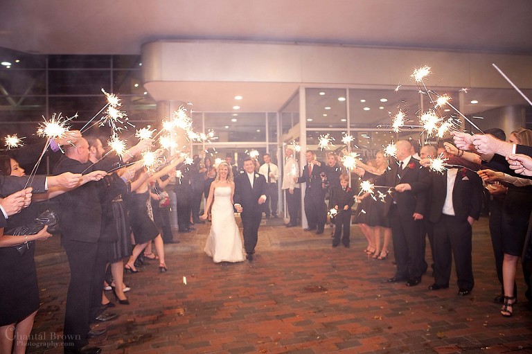 grand wedding exit with sparkles