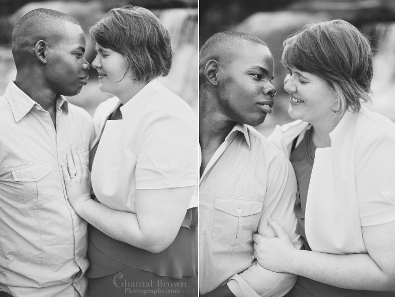 black white photo couple hugging and smiling in Medicine Park engagement portrait photography in Lawton OK