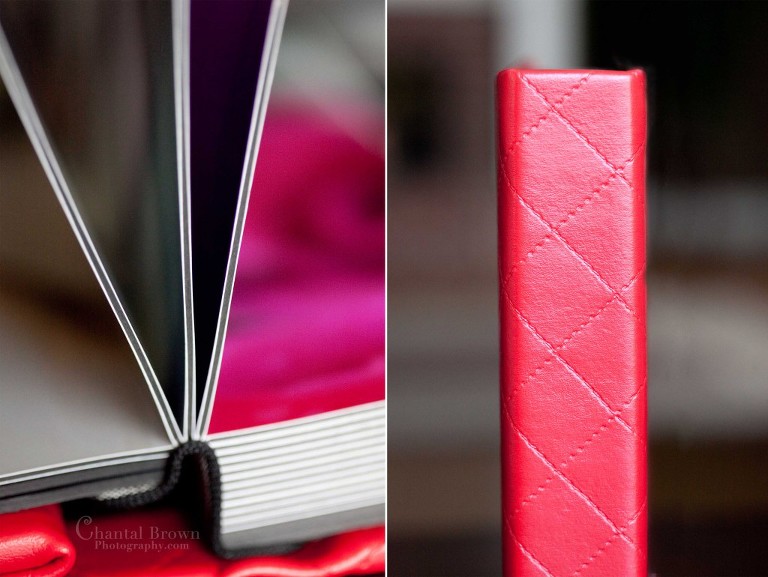 Amazing red expensive leather flush mount wedding album detail of thick pages with split binding in Dallas