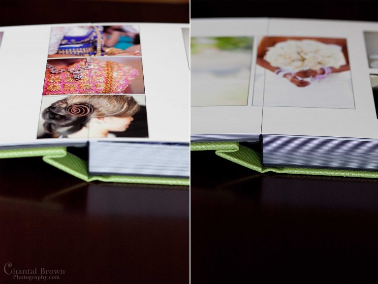 Green leather flush mount wedding album with white thick pages split binding in Lawton Oklahoma