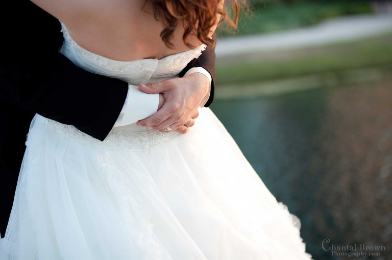 groom hugged bride sunset wedding Cameron University Lawton OK