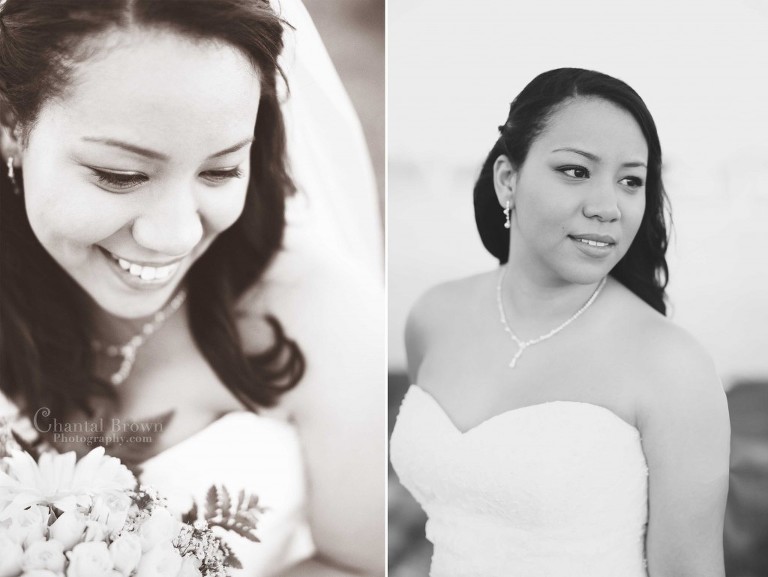bride smiling and holding bouquet in black white bridal portrait in lawton country club golf course