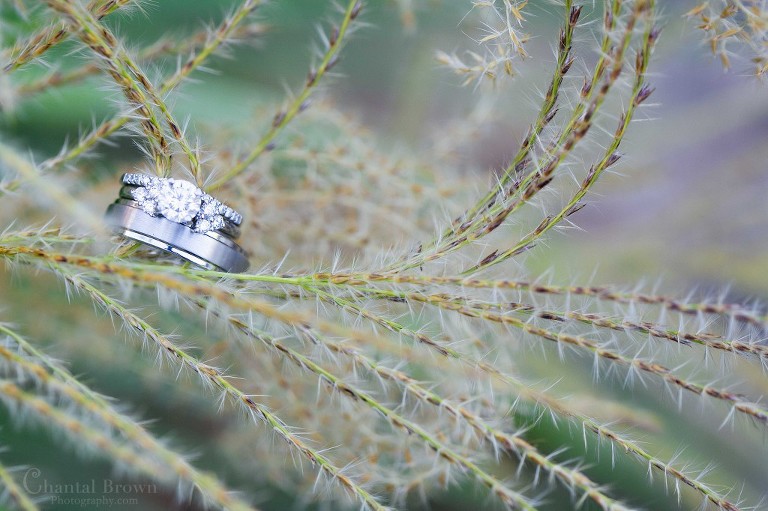 wedding rings on furry grass in Lawton Country Club Golf Course Oklahoma