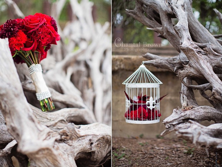 Timeless-Fiori-red-roses-boutique-bird-cage at Dallas Filter building on tree trunk