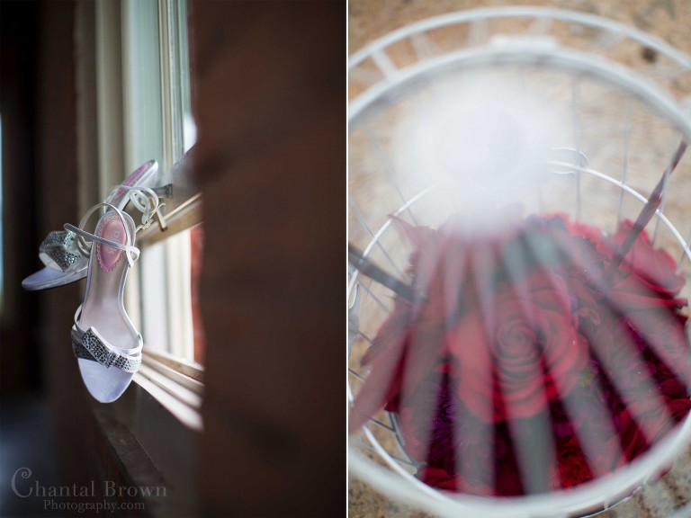 wedding shoes on window birds cage centerpieces red roses inside