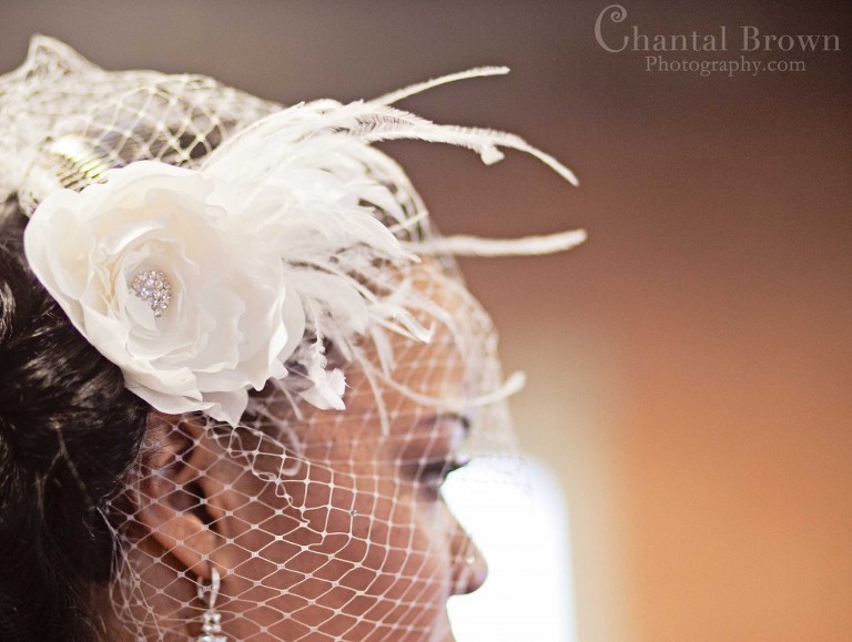 bride hat net white flowers with diamond bud at Dallas Filter Building