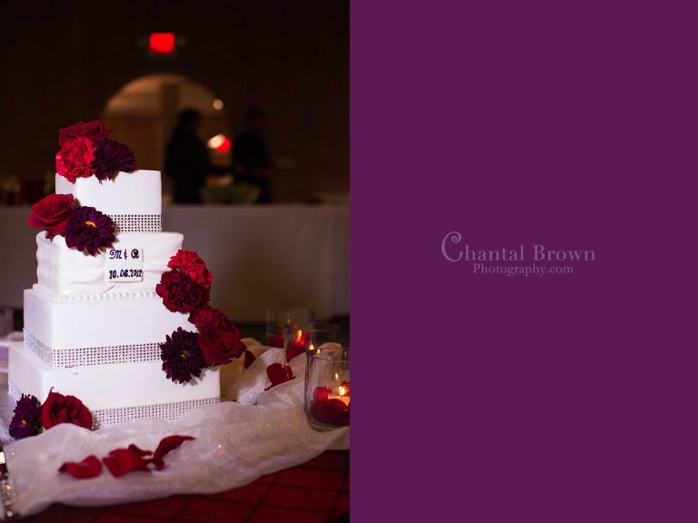 Delicious wedding cake with red roses and pearls at Dallas Filter Building