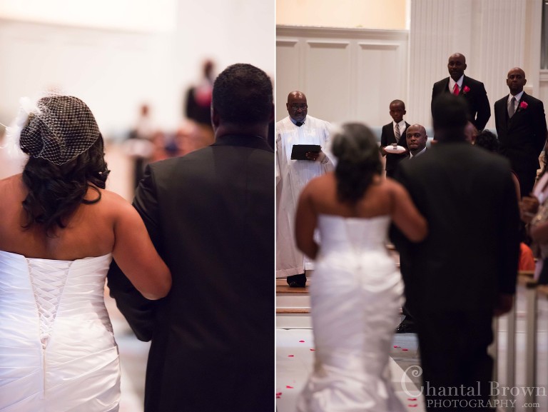 bride walking down the aisle at Royal Lane Church wedding ceremony Dallas Photographer