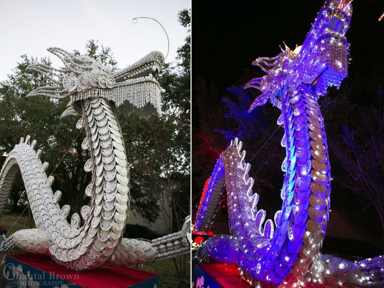 A huge dragon made out of plates for Chinese Lantern Festival in Dallas Fair Park photographer