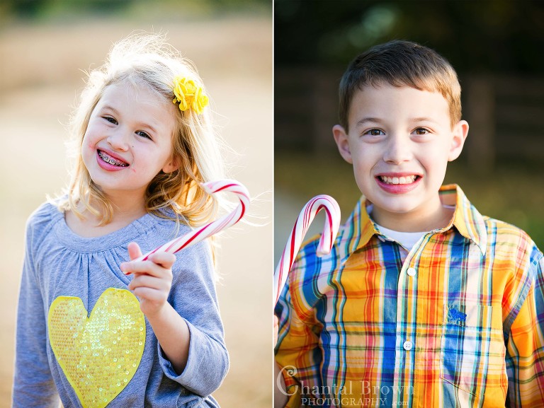 Kids eating big Christmas candy canes making a heart shape at Breckinride Park in Richardson Texas smiling Children Portrait
