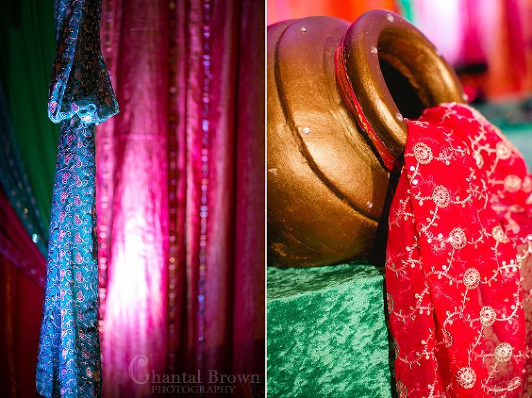 Indian Wedding at El Dorado Country Club in McKinney Texas colorful shiny fabrics red pink blue