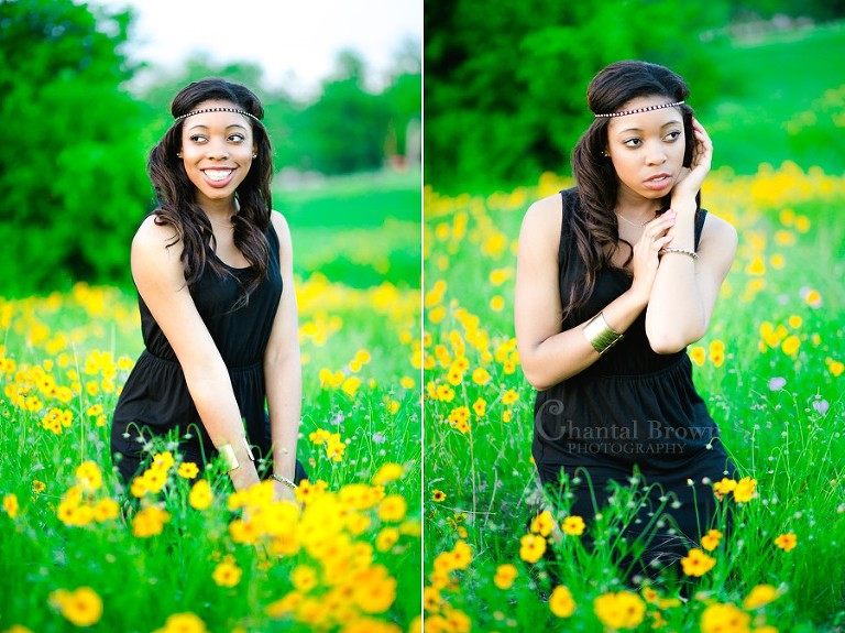 Dallas senior portraits photographer at White Rock Lake in yellow flower fields
