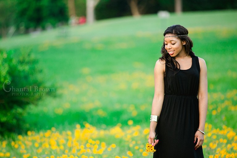 senior pictures in Dallas at White Rock Lake in yellow flower fields