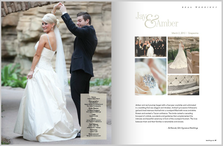 Featured in Texas Wedding Guide Magazine at Gaylord Texan hotel Dallas wedding