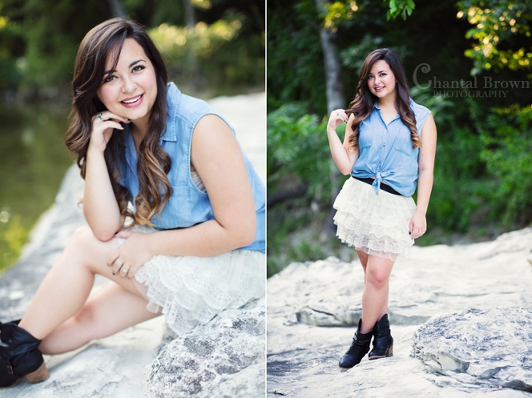 Wylie portrait photographer standing on white rock in river Texas