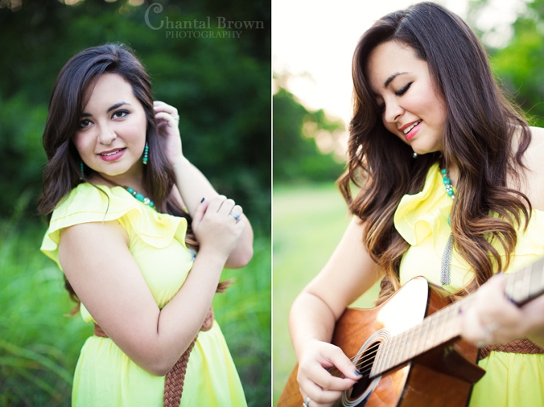 Wylie senior pictures playing guitar wearing gorgeous yellow dress
