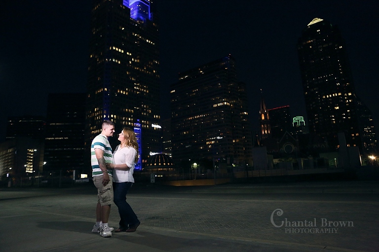 Downtown Dallas Engagement session beautiful view of city lights at night