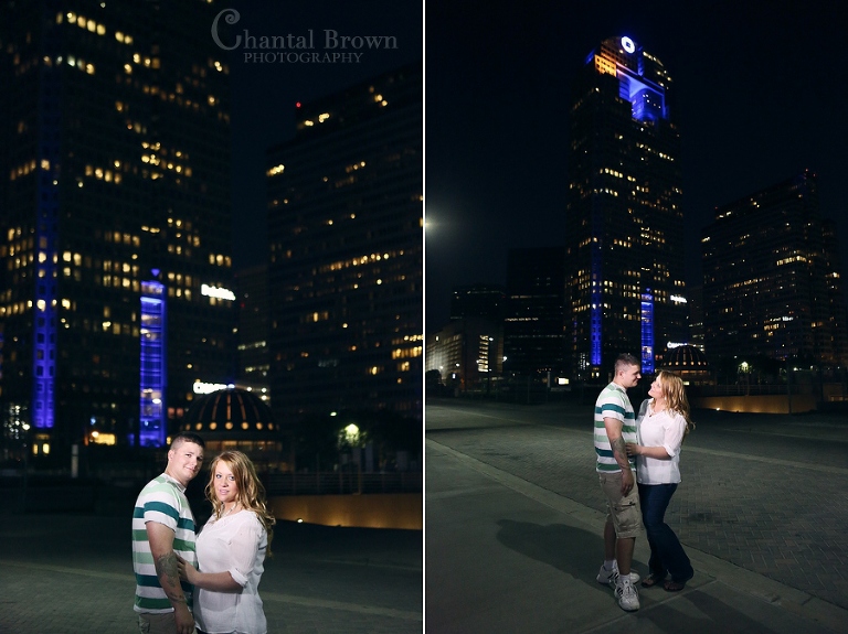 Downtown Dallas Engagement session beautiful view of city lights at night