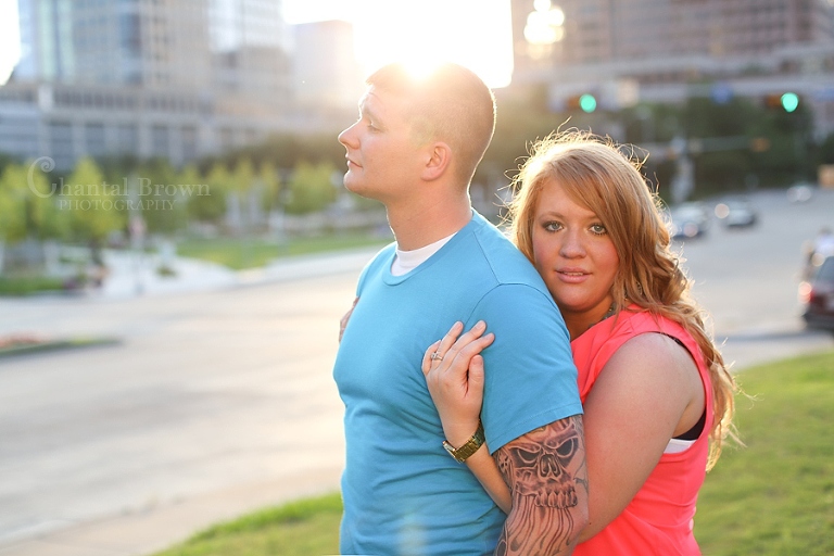 Downtown Dallas Engagement Session by District Performing Art Center golden sunset pictures