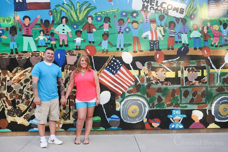 Downtown Dallas Engagement Session by Art District military wall background