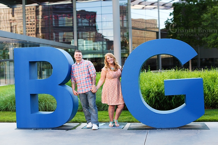 Downtown Dallas engagement with the letter BIG