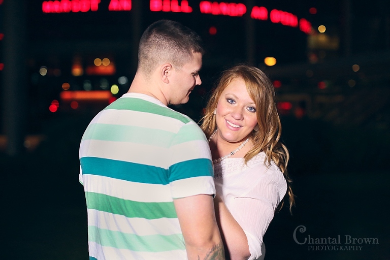 Downtown Dallas Engagement at Opera Windspear taken at night