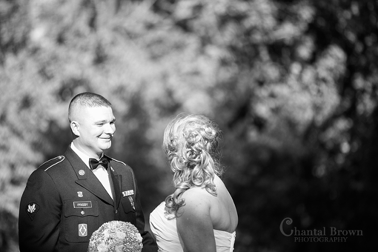Fort Sill OK military wedding first look outside of New Post Chapel