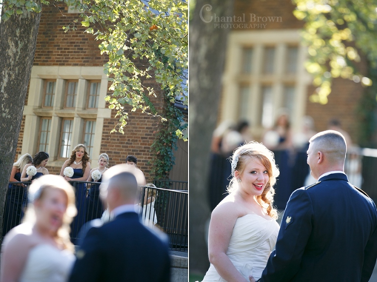 Fort Sill OK military wedding first look outside of New Post Chapel