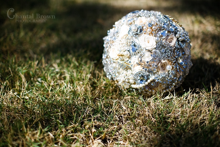 Lawton Fort Sill OK Military Wedding diamond jewels brooches bouquets on grass field