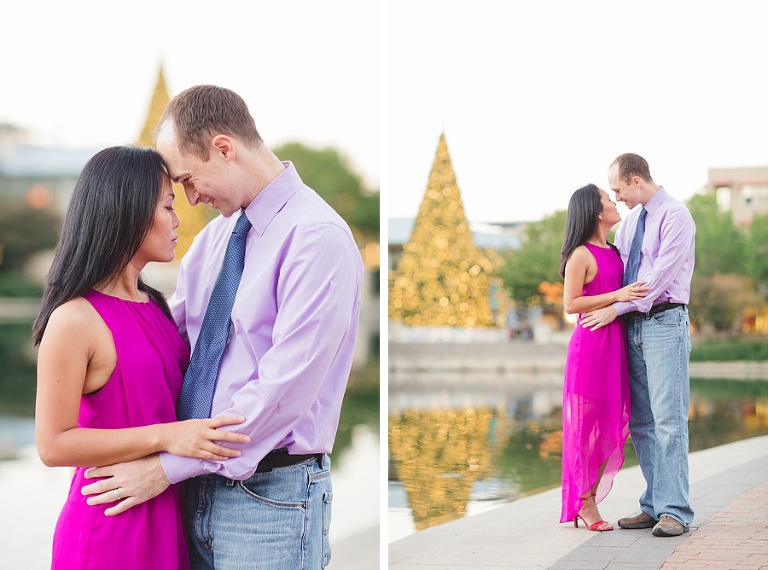 Dallas couple Christmas tree lights with dog at Shop Of Legacy in Plano Texas by Chantal Brown Photography