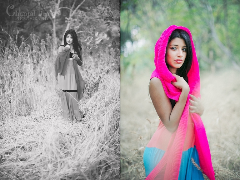 A girl with scarf wrapped around out in the grass field in black and white picture for Dallas senior pictures