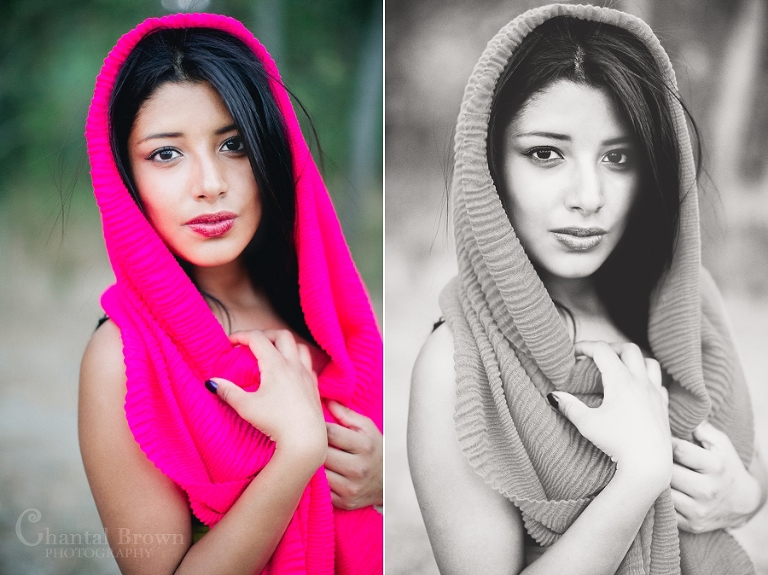 A high school senior girl with scarf around next Dallas senior portraits