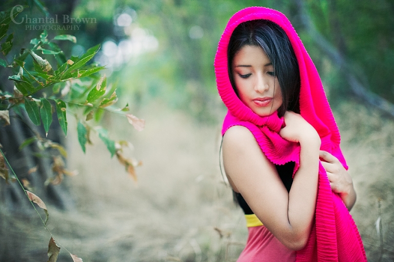 High school senior girl with shawl wrapped around head for Wylie TX Senior Portraits Photographer