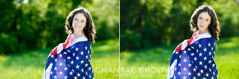 High School Senior Portraits hugging American Flag in Dallas by Chantal Brown Photography