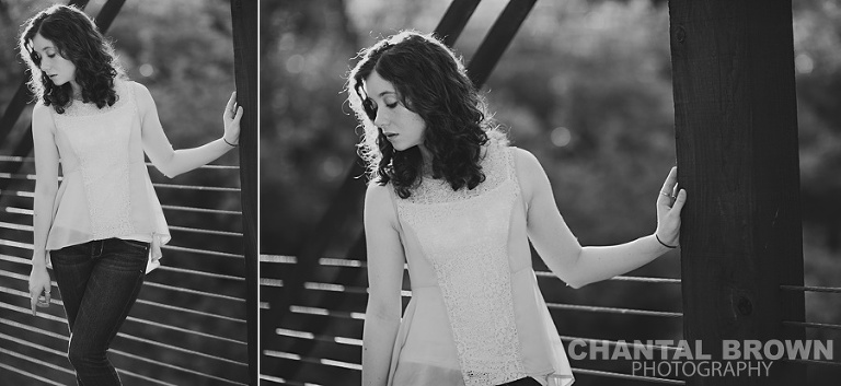 Dallas senior outdoor senior portrait photographer Lucas Christian Academy of Allen TX student setting on a bridge taken by Chantal Brown Photography black and white picture