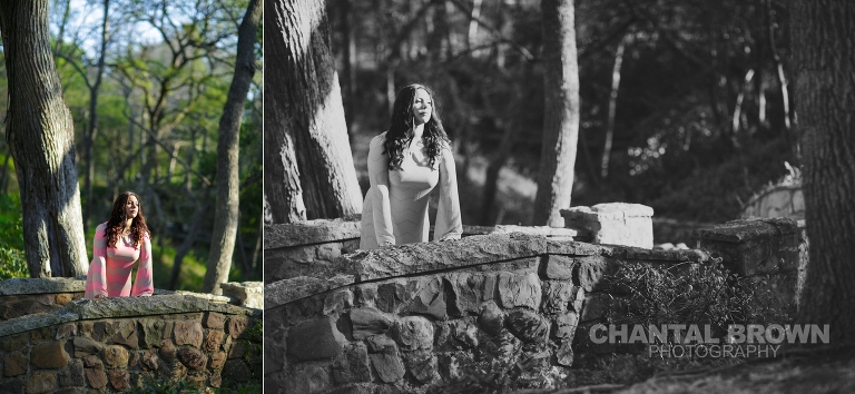 Dallas senior pictures standing on rocky bridge at Highland Park in Dallas