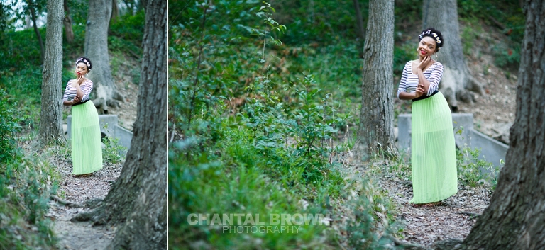Outdoor Red Oak High School senior portraits at Highland Park in Dallas Texas by water creeks and big tall trees with gorgeous flower head band.