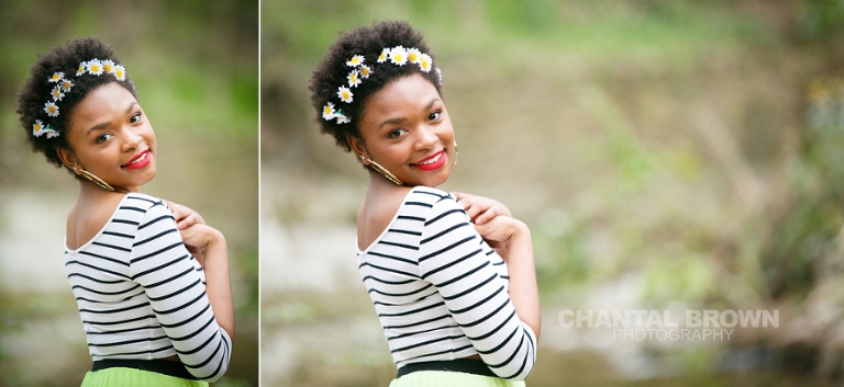 Outdoor Red Oak High School senior portraits at Highland Park in Dallas Texas by water creeks smiling