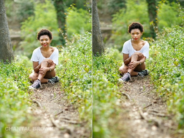 Dallas senior pictures taken at Highland Park Texas setting on the trail surrounded with beautiful grass and trees.