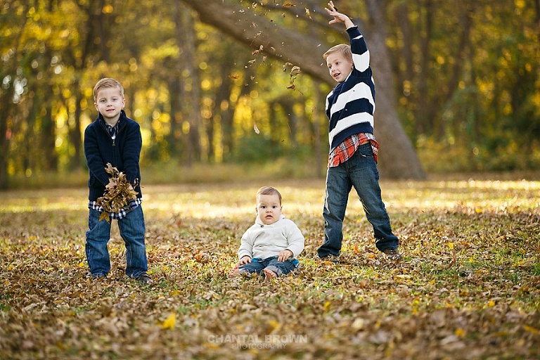 Frisco Texas Fall colors children family pictures playing in autumn yellow leaves by Chantal Brown Photography