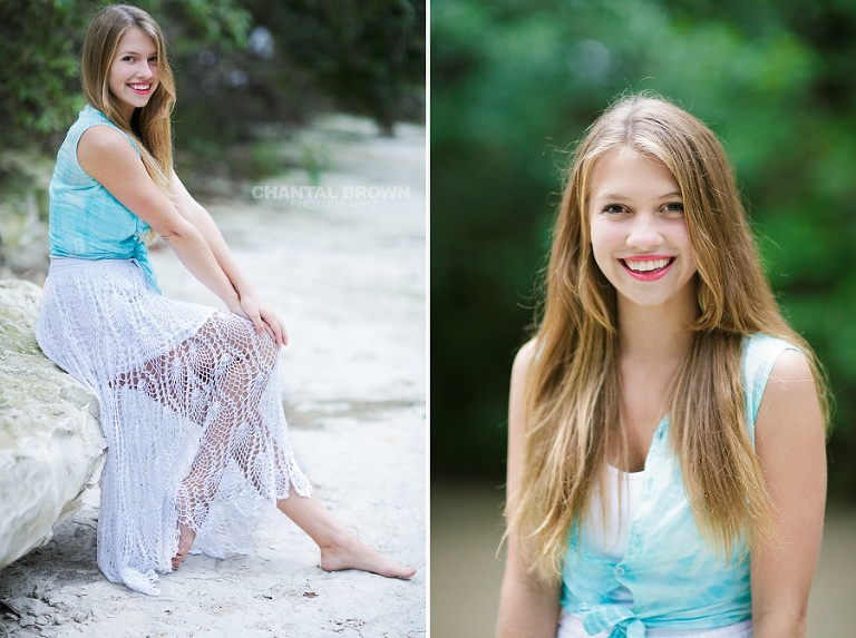 Sitting on white rock for outdoor senior portraits in Addison Texas by Chantal Brown Photography