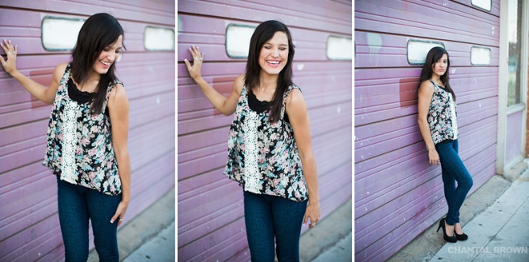 Senior portraits in Deep Ellum by purple lavender wall in Dallas Texas.