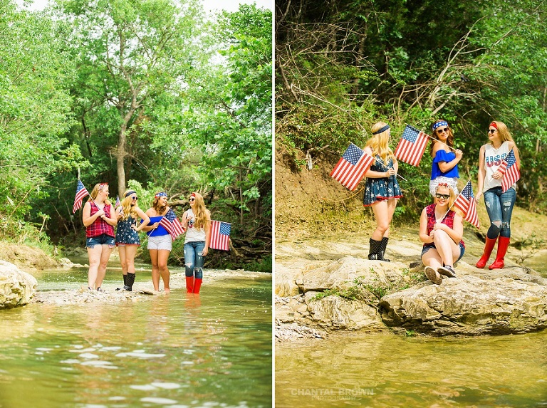 Dallas senior portraits for Happy 4th of July group session by water creek river taken by Chantal Brown Photography.