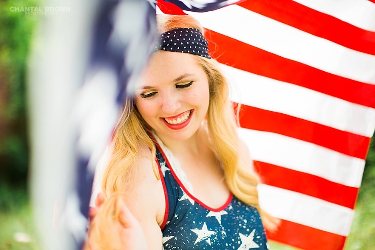 Happy 4th of July American flag creative photo shoot taken in Dallas for Allen High School student. by Chantal Brown Photography.