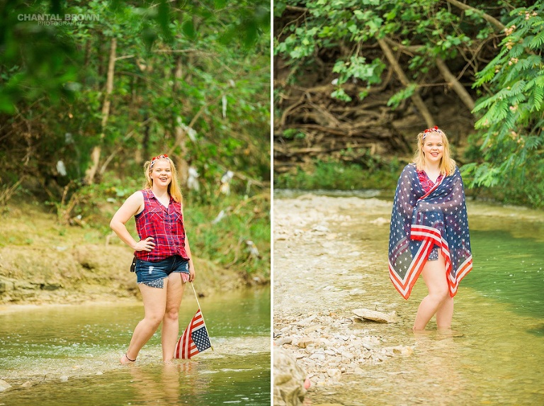 July 4th Dallas senior pictures inspiration American flag scarf outfit photo shoot taken by Dallas Chantal Brown Photography.